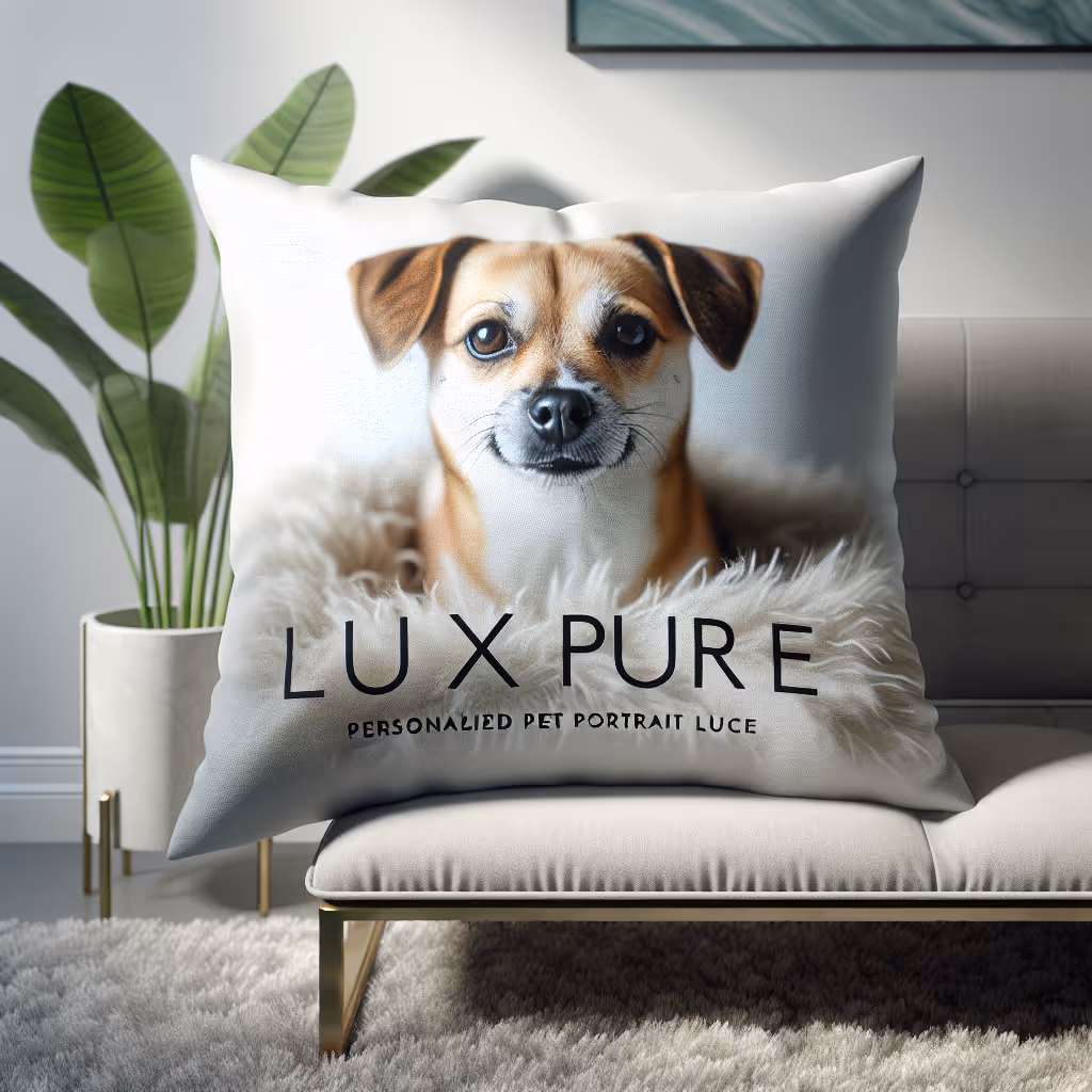The Personalized Pet Portrait Luxe Pillow allows you to showcase your pet's personality in a unique, stylish way. Perfect for pet lovers looking to add a personal touch to their home decor.