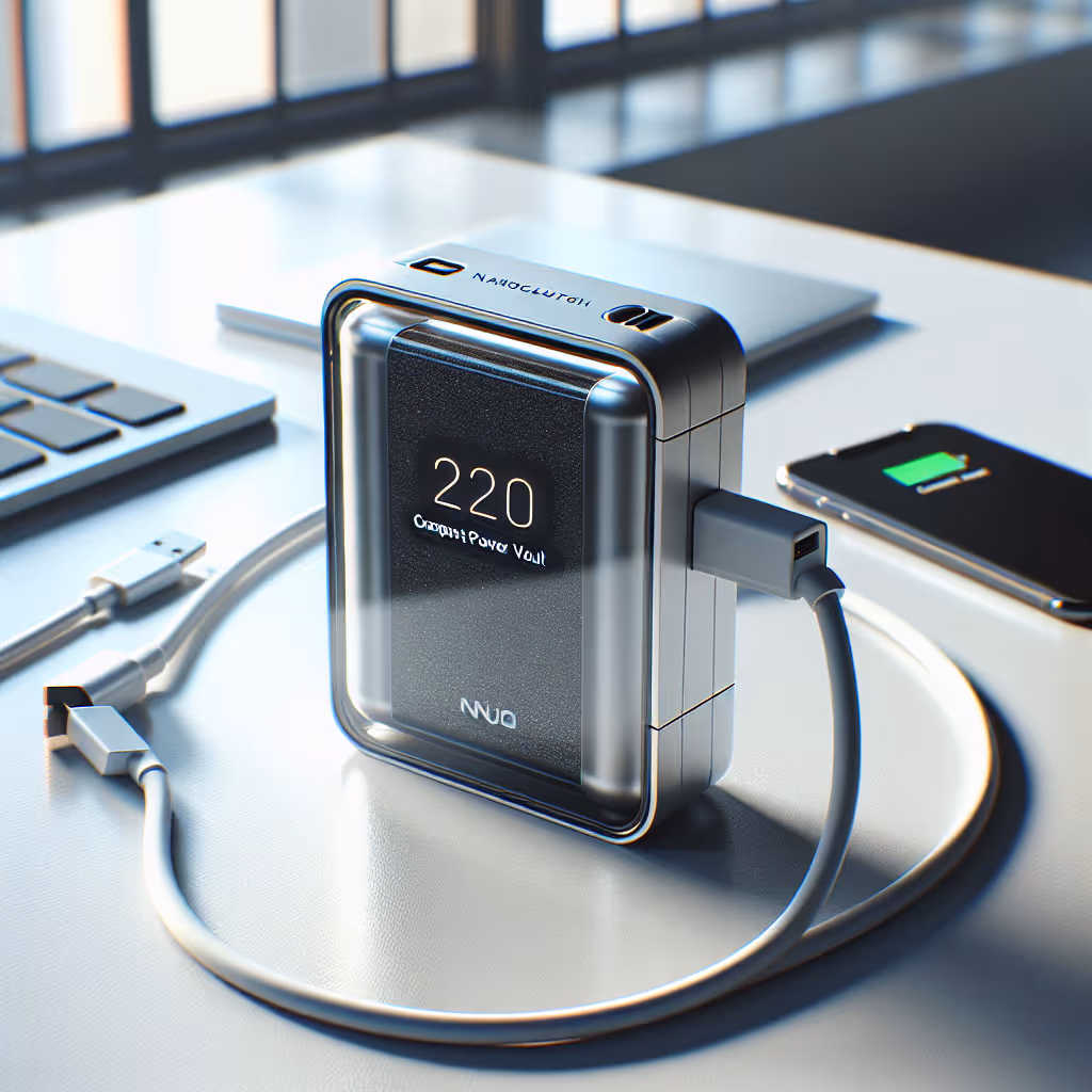 The NanoClutch Compact Power Vault is a pocket-sized power bank with a built-in retractable charging cable, designed for both convenience and rapid on-the-go charging.