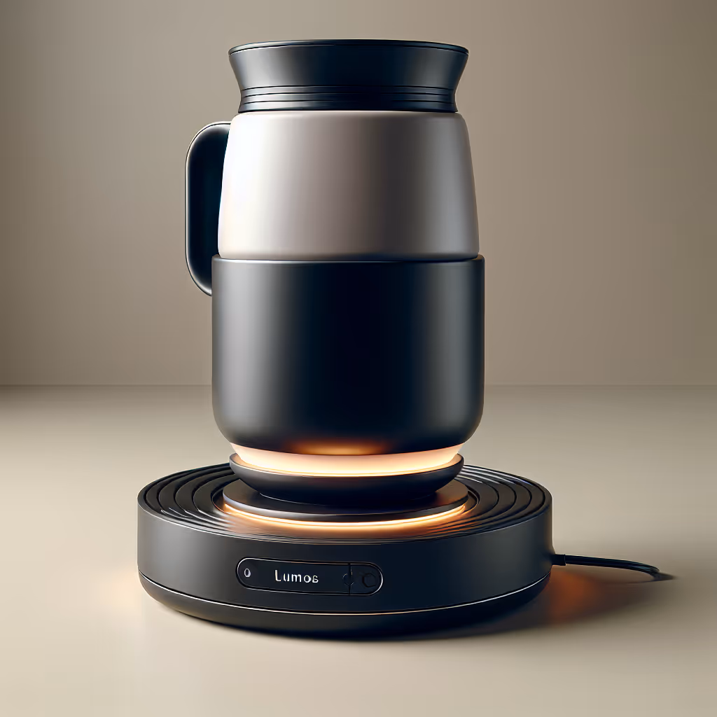 The CoffeePod Lumos is an innovative coffee mug with an integrated warming coaster, ideal for keeping your coffee at the perfect temperature at home or in the office.